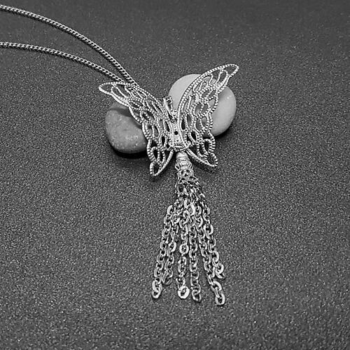 Large Sterling Silver Papillon Standing Study Pendant 